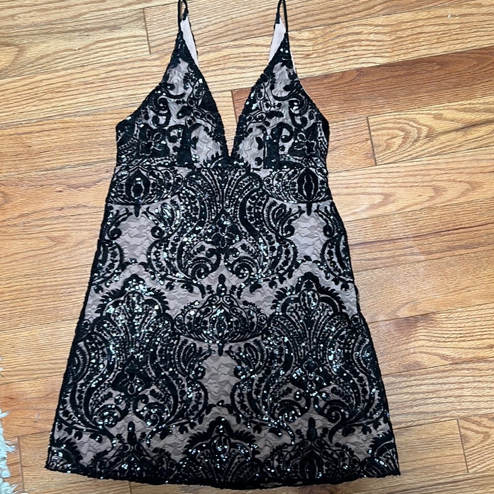 Free people black and tan sequin laced dress - size 4
